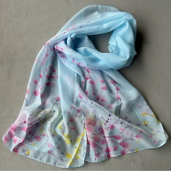 Floral Lightweight Scarf ~ 155 cm x 45 cm ~ 60” x 18 ~ Brand New! - Picture 9 of 9